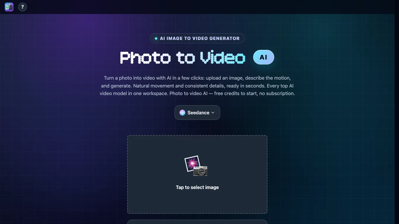 Photo to Video AI official homepage screenshot