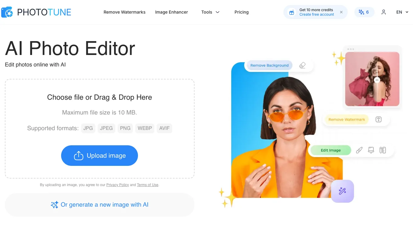 Phototune.ai official homepage screenshot