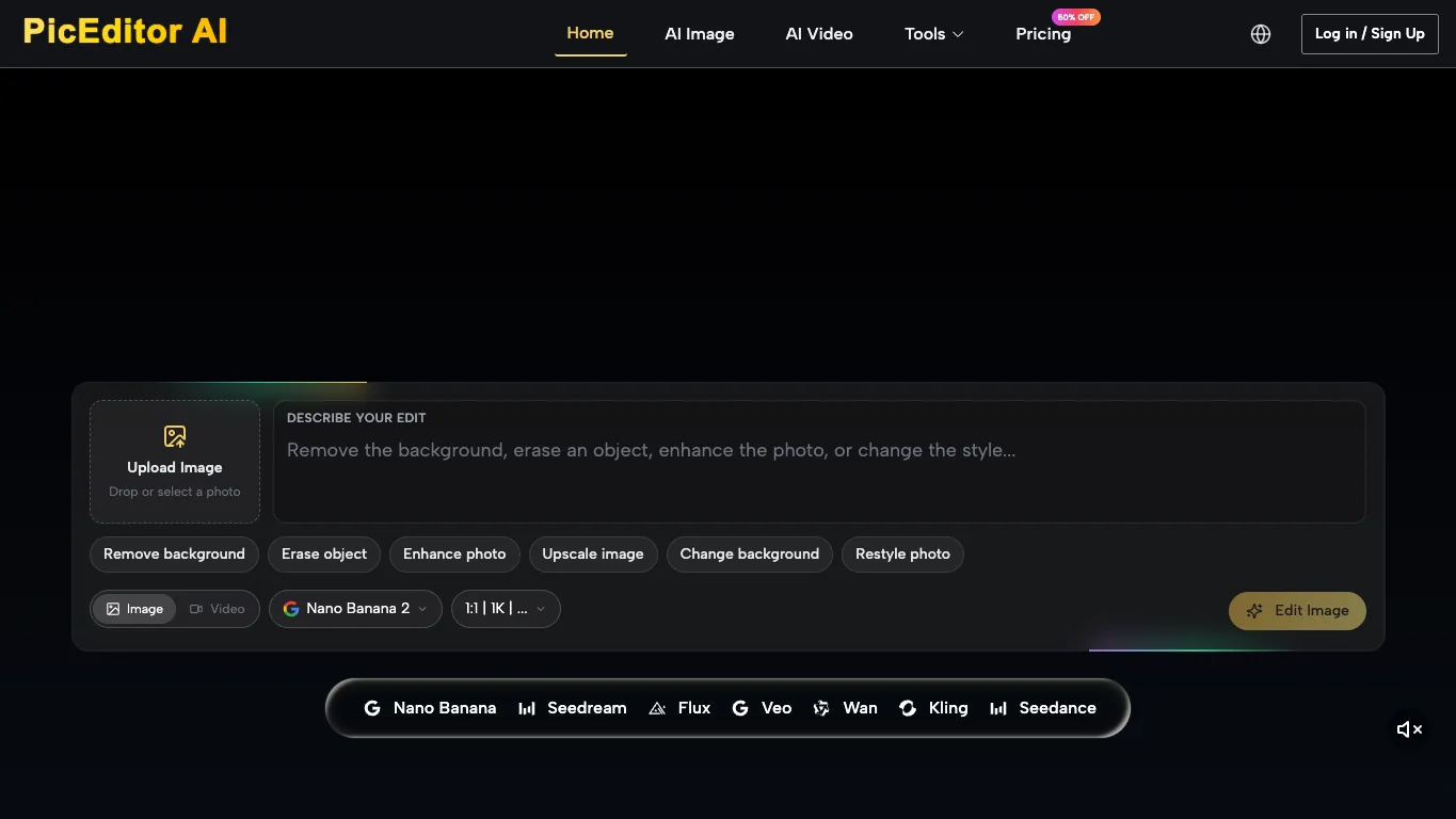 PicEditor AI official homepage screenshot