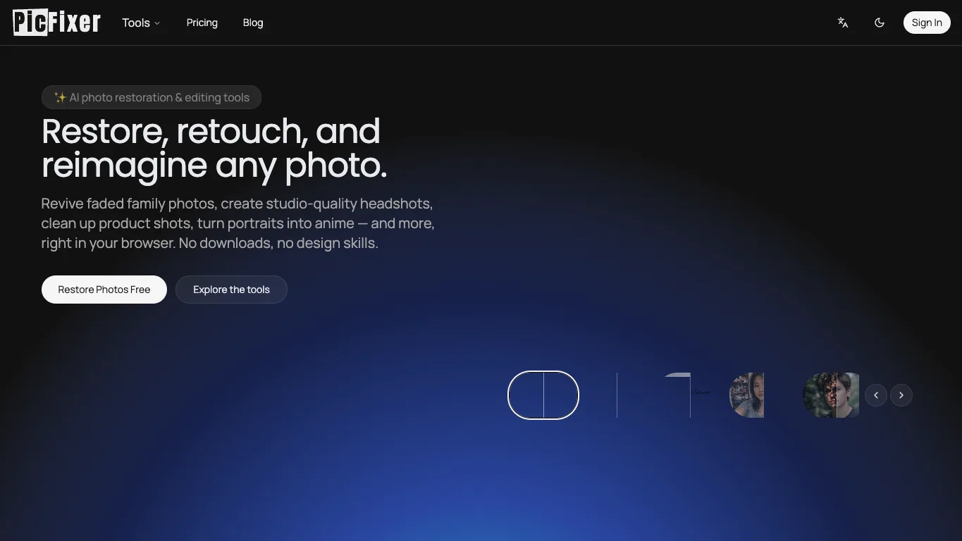 PicFixer official homepage screenshot