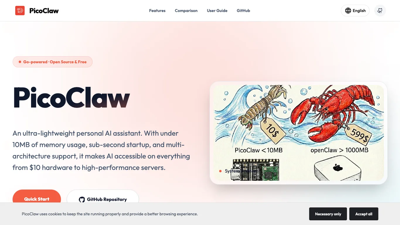 PicoClaw official homepage screenshot