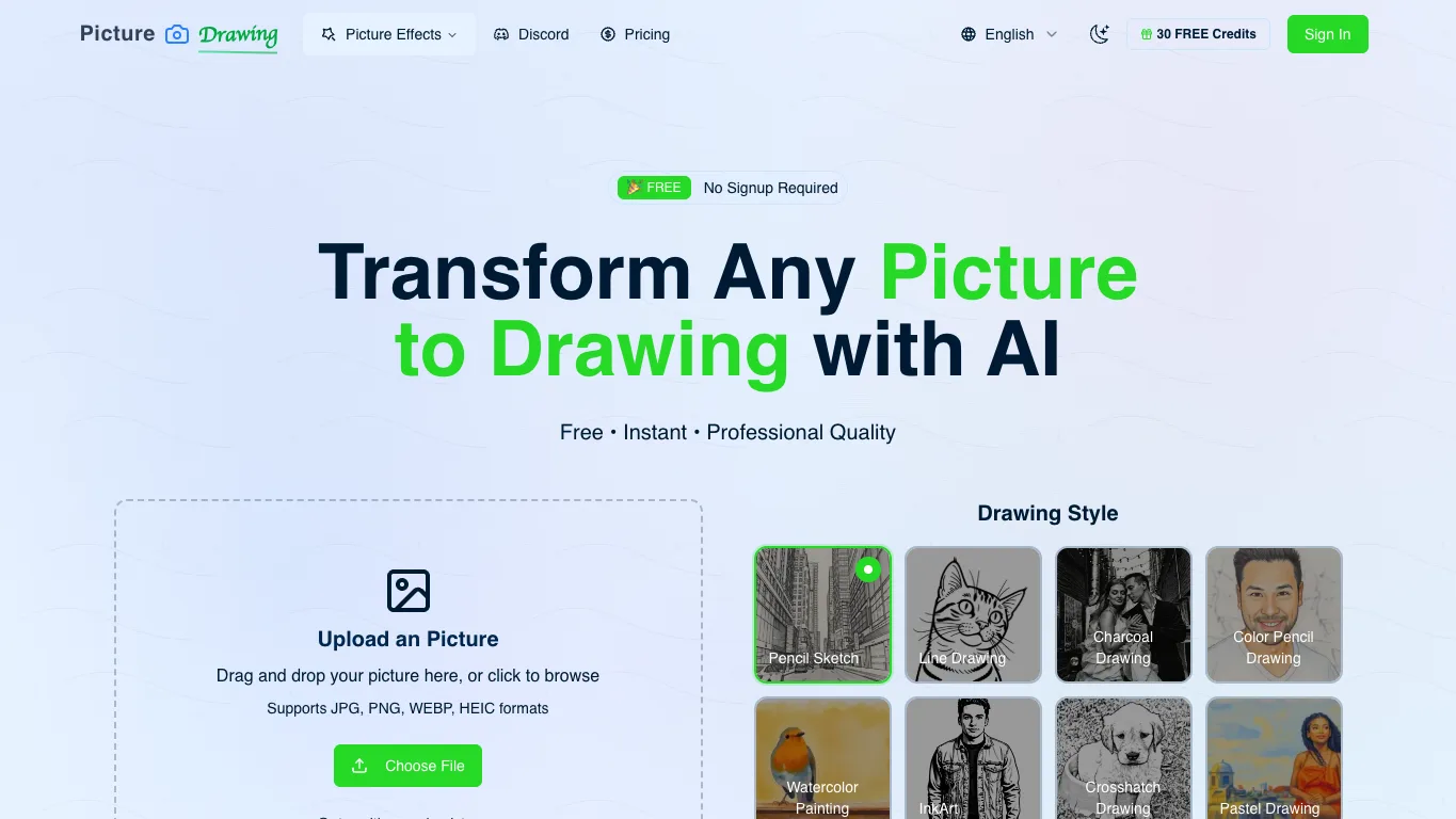 Picture to Drawing AI official homepage screenshot