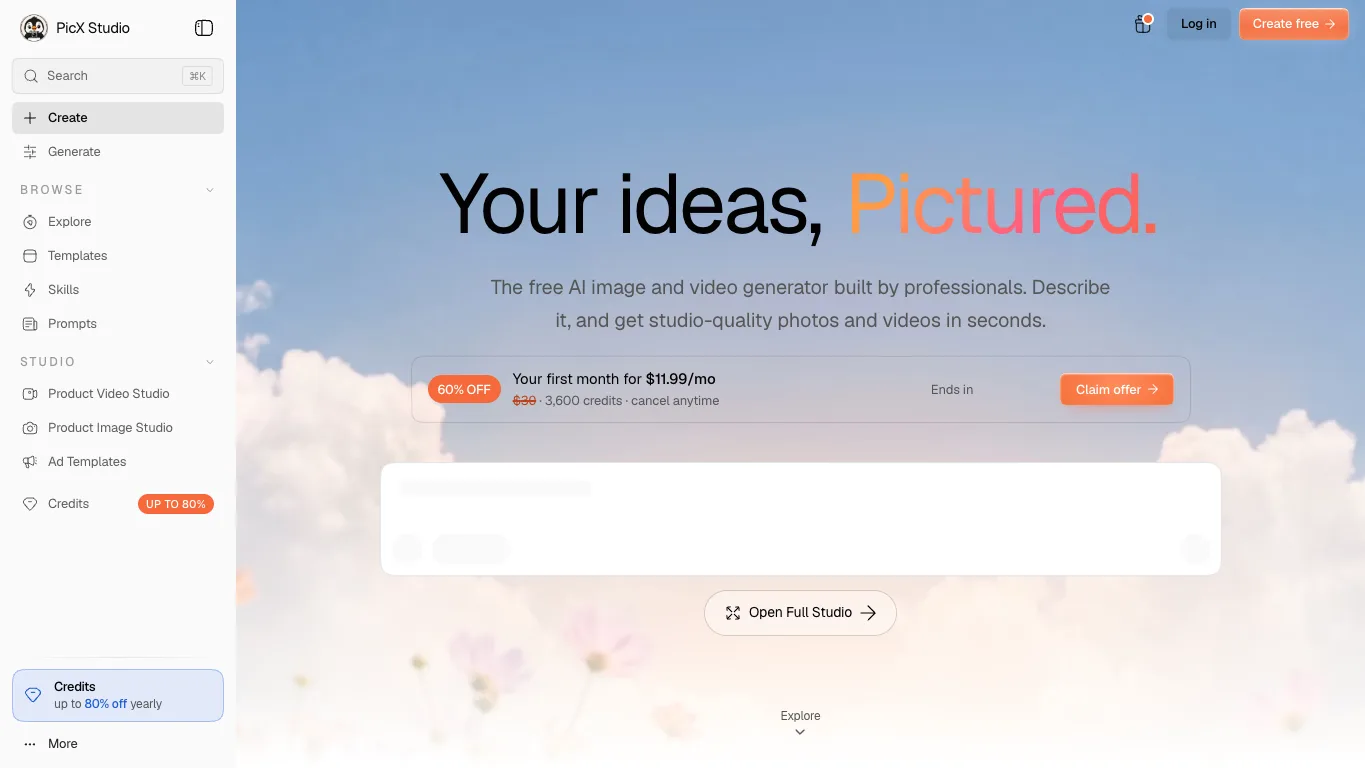 PicX Studio official homepage screenshot