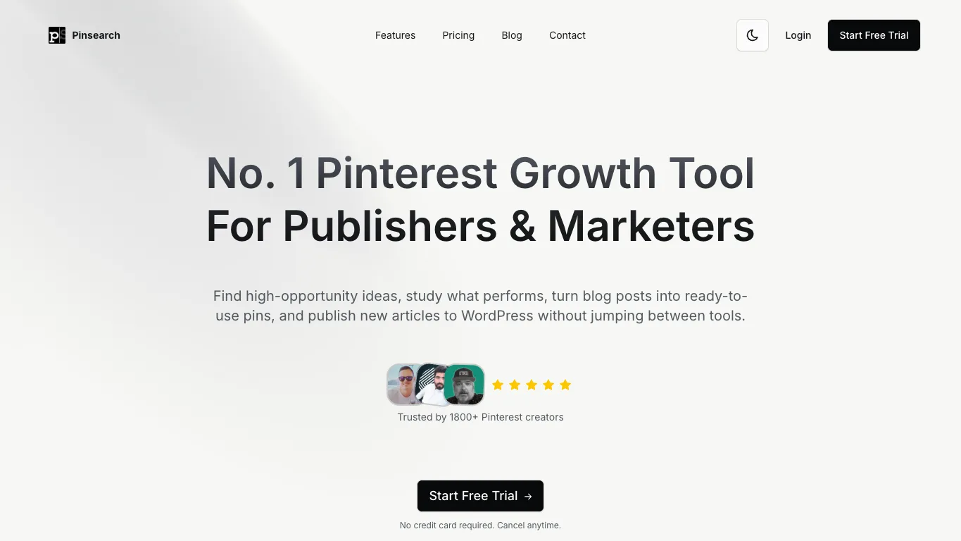 Pinsearch official homepage screenshot