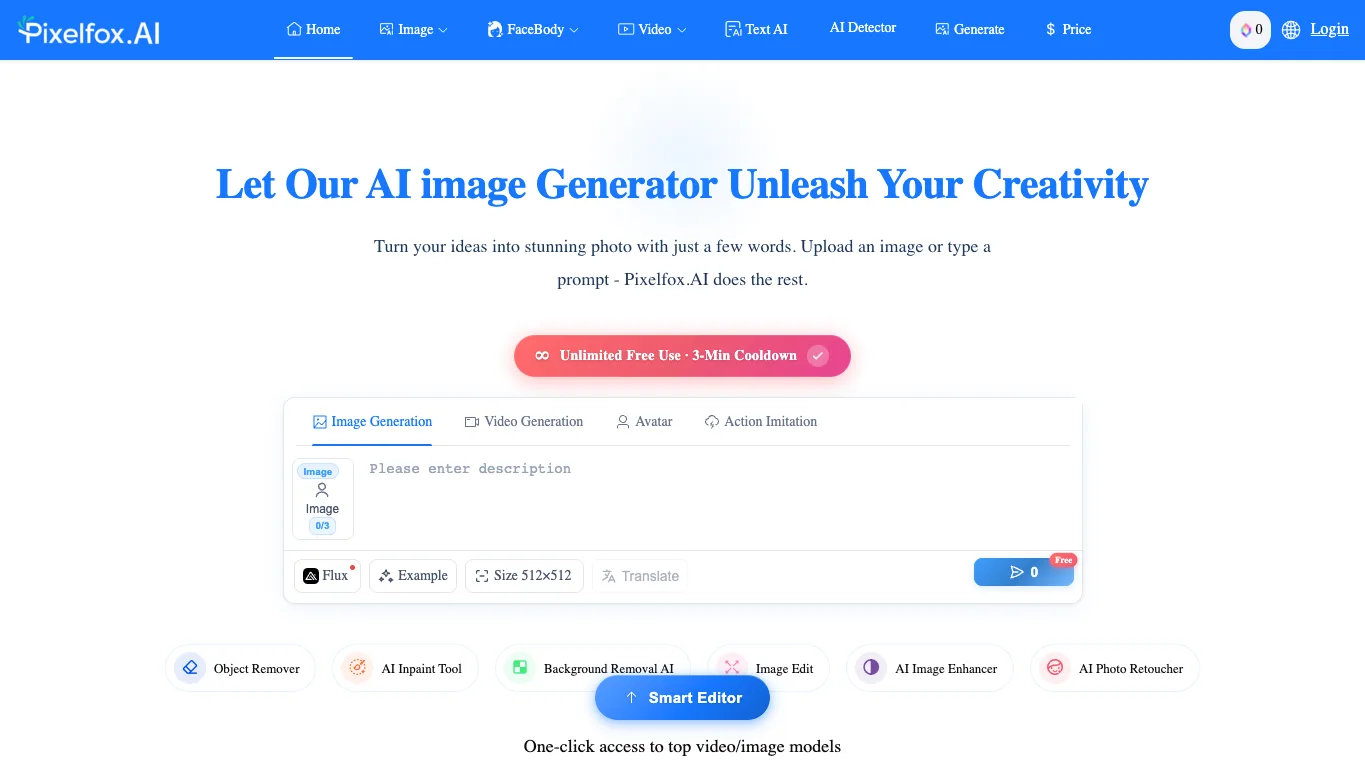 Pixelfox AI official homepage screenshot