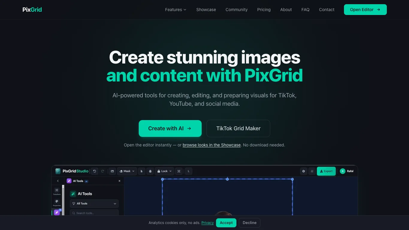 PixGrid official homepage screenshot