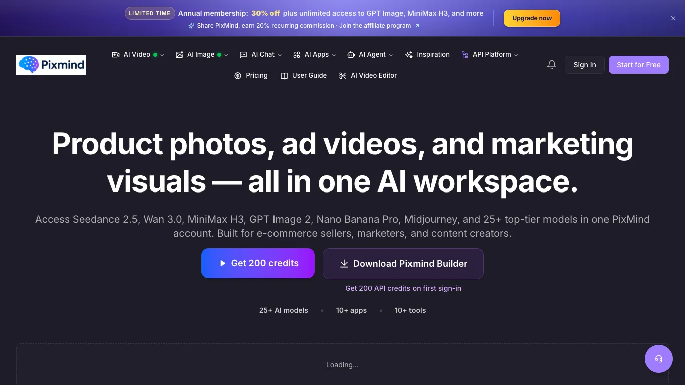 PixMind official homepage screenshot