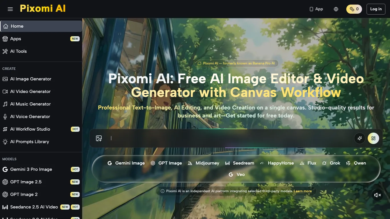 Pixomi AI official homepage screenshot
