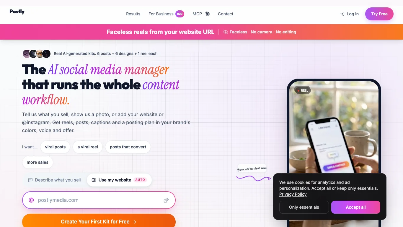 Postly official homepage screenshot
