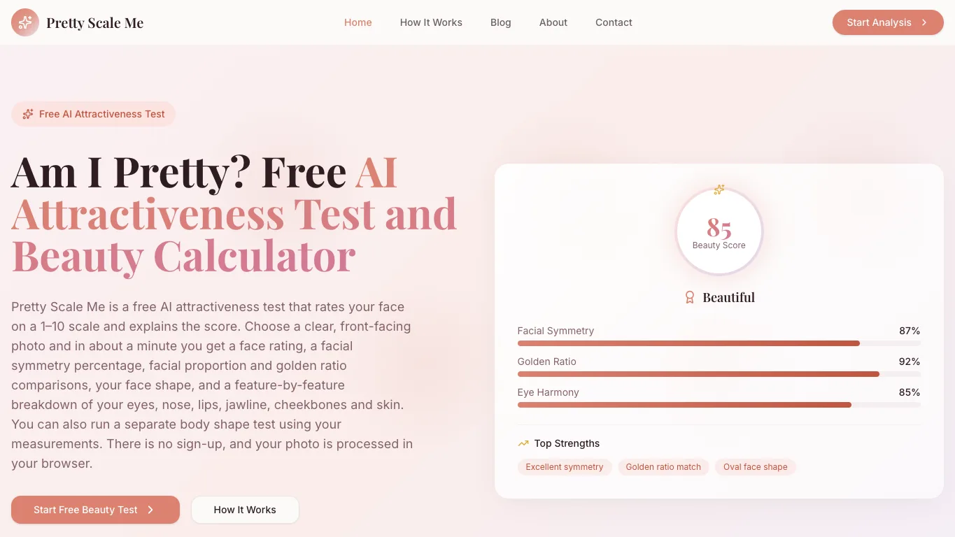PrettyScaleMe official homepage screenshot