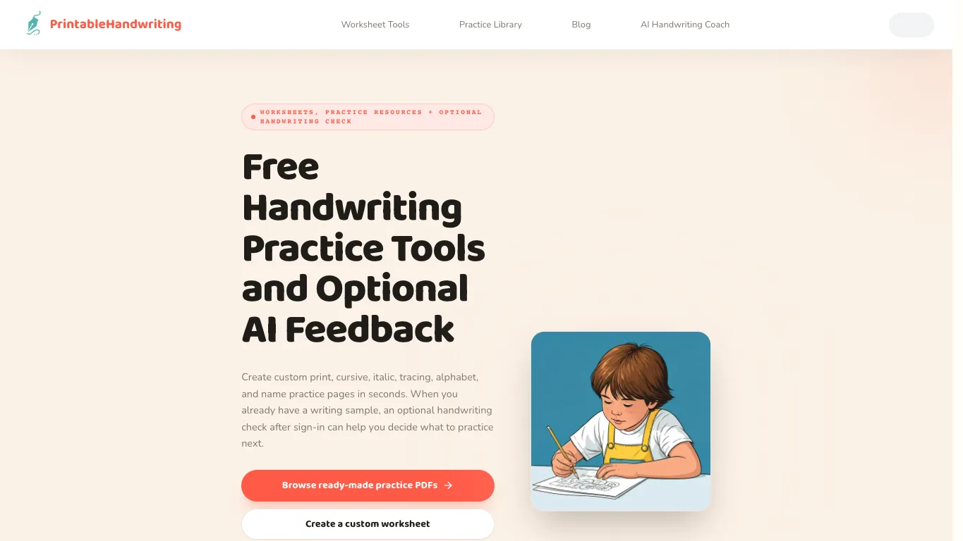 PrintableHandwriting official homepage screenshot