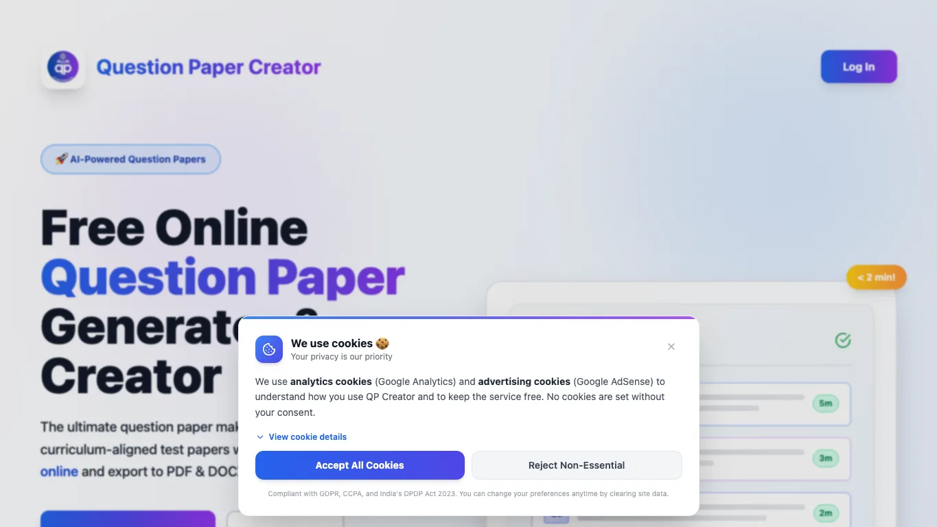 AI Question Paper Generator official homepage screenshot