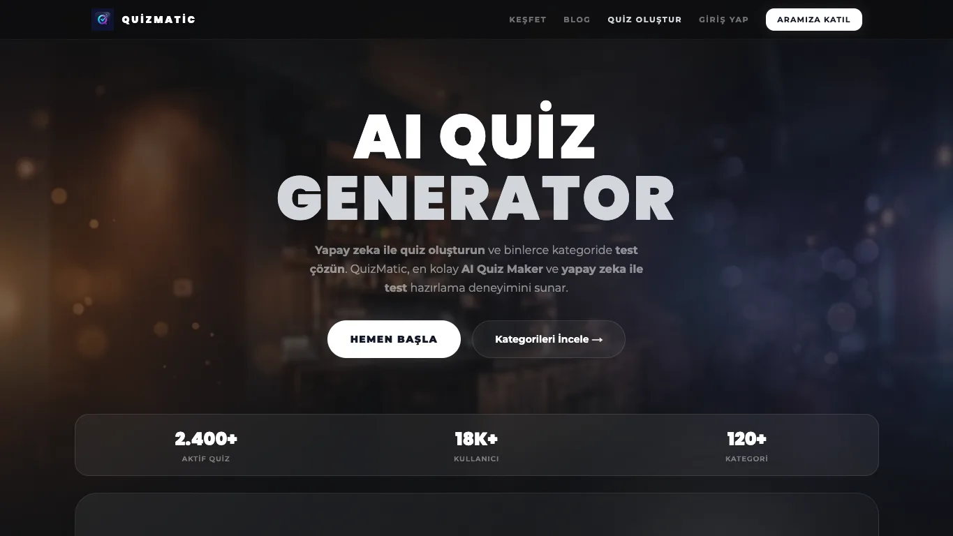 QuizMatic official homepage screenshot