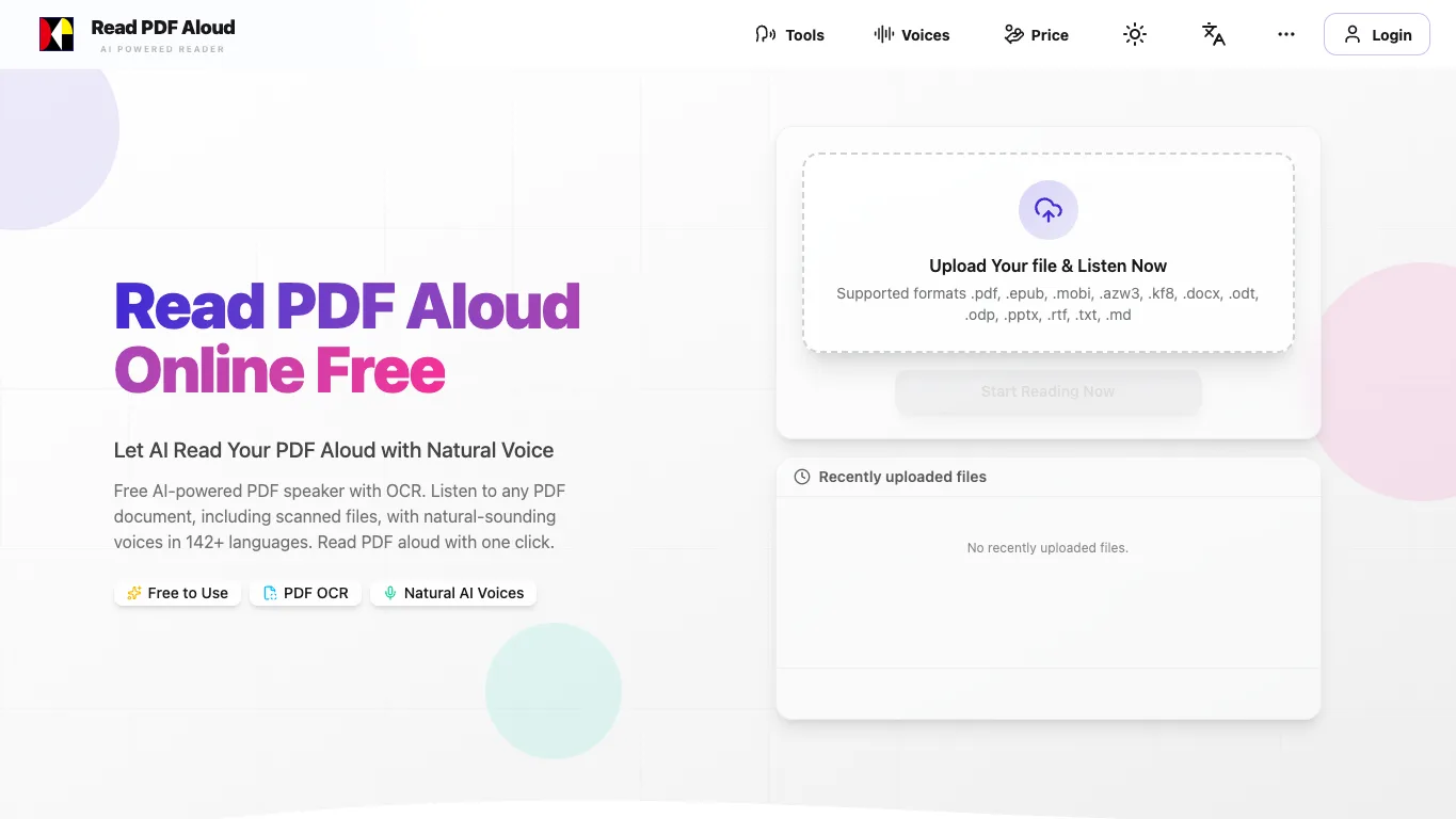Read PDF Aloud official homepage screenshot