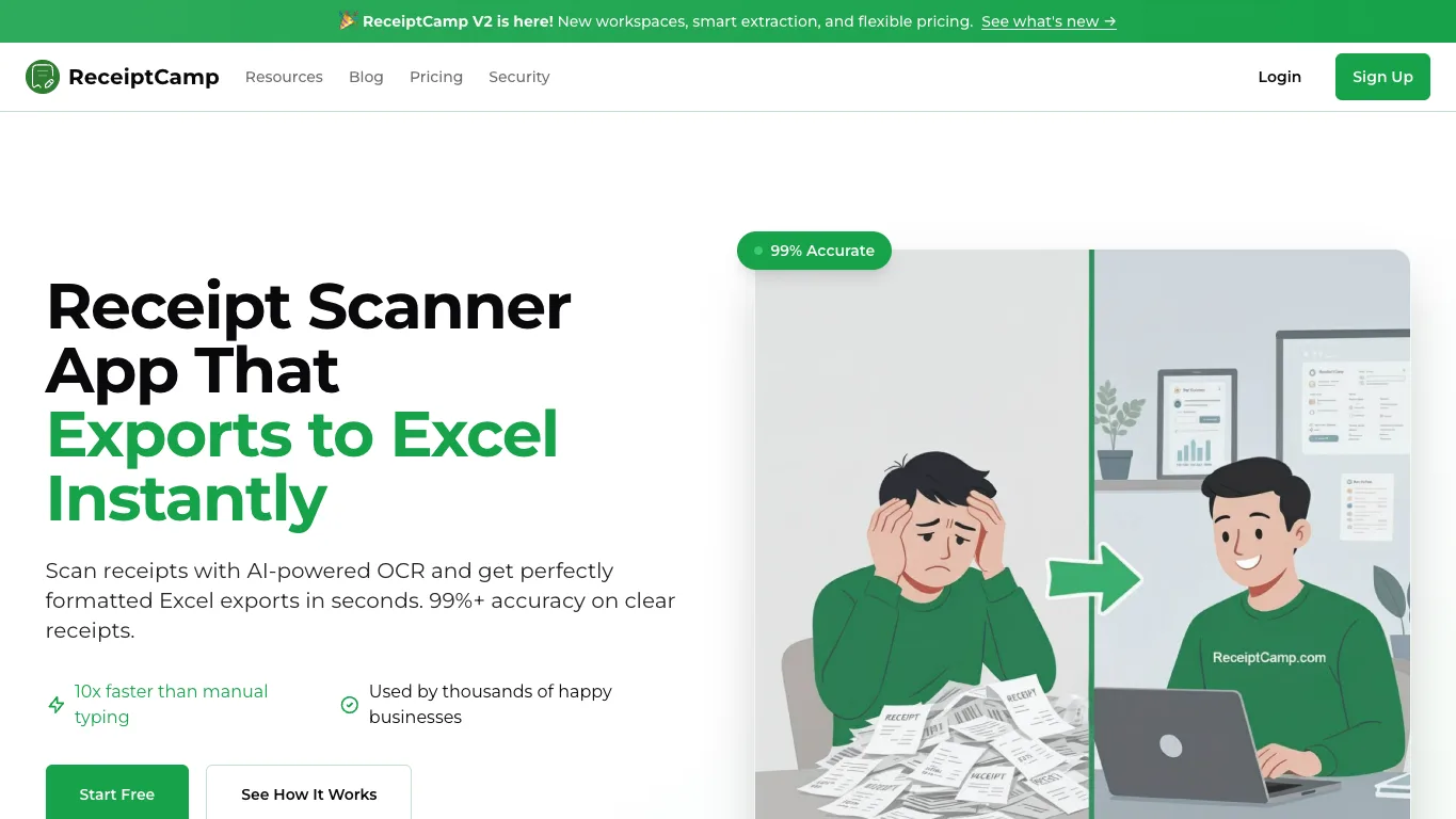 ReceiptCamp official homepage screenshot
