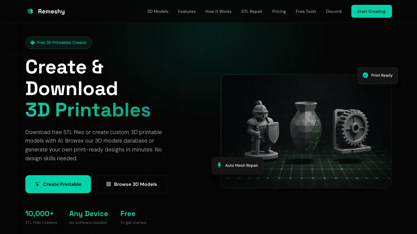Remeshy official homepage screenshot