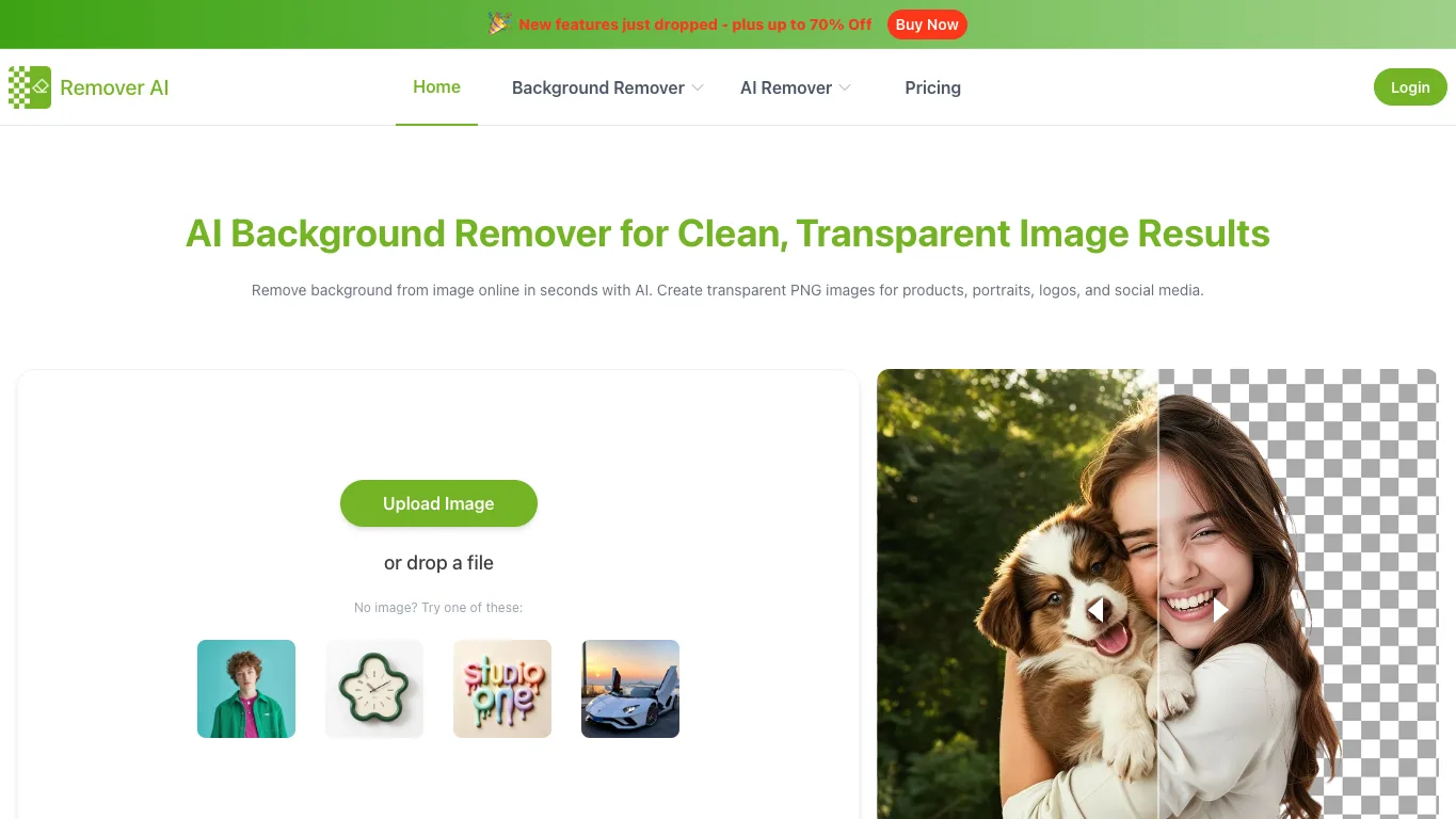 Remover AI official homepage screenshot