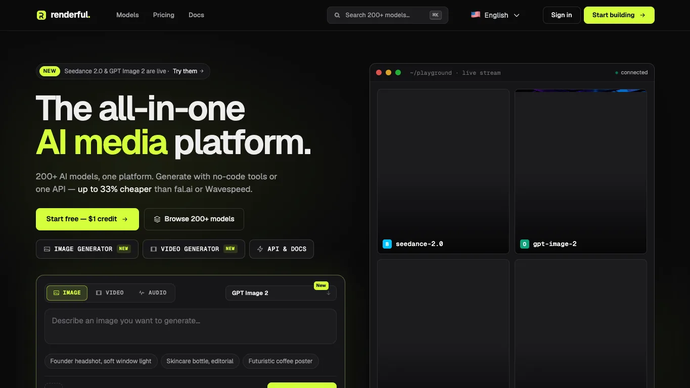 Renderful API official homepage screenshot