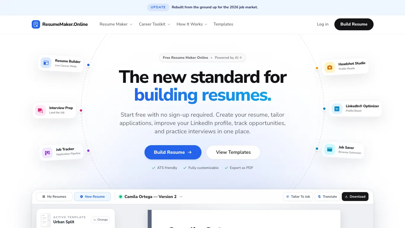 Resume Maker Online official homepage screenshot