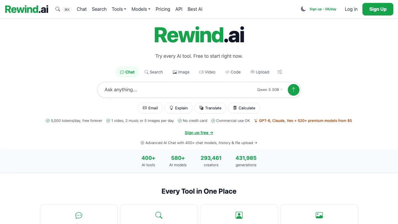 Rewind.ai official homepage screenshot