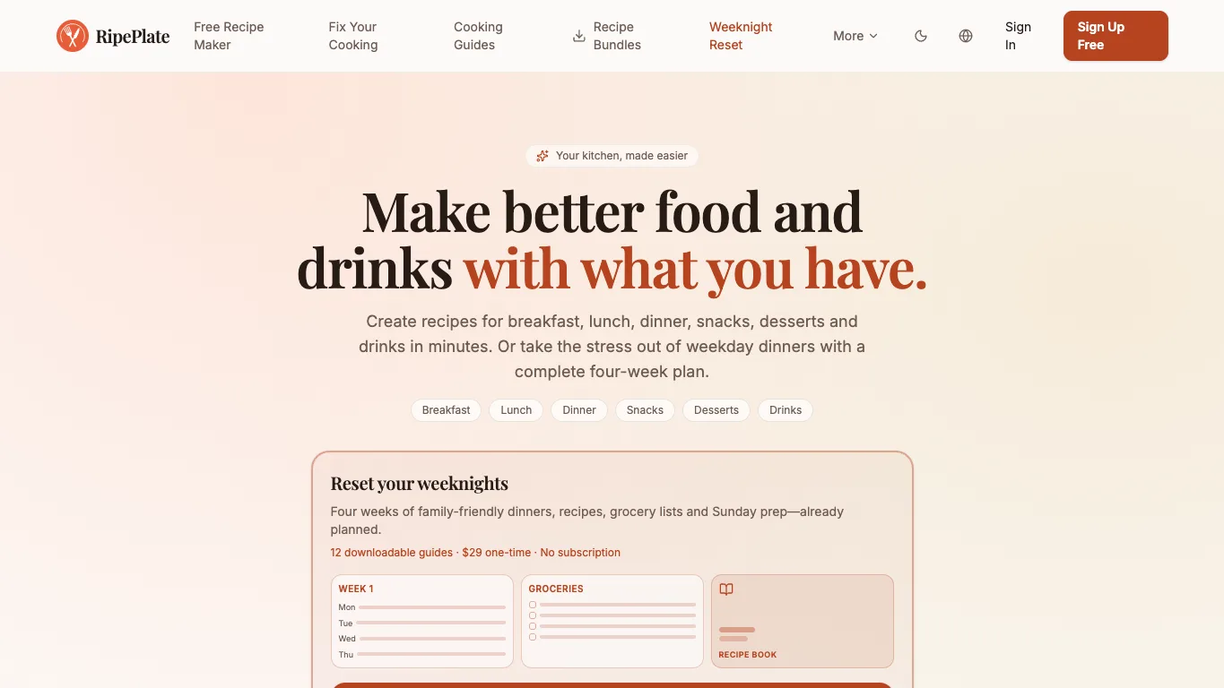 RipePlate official homepage screenshot