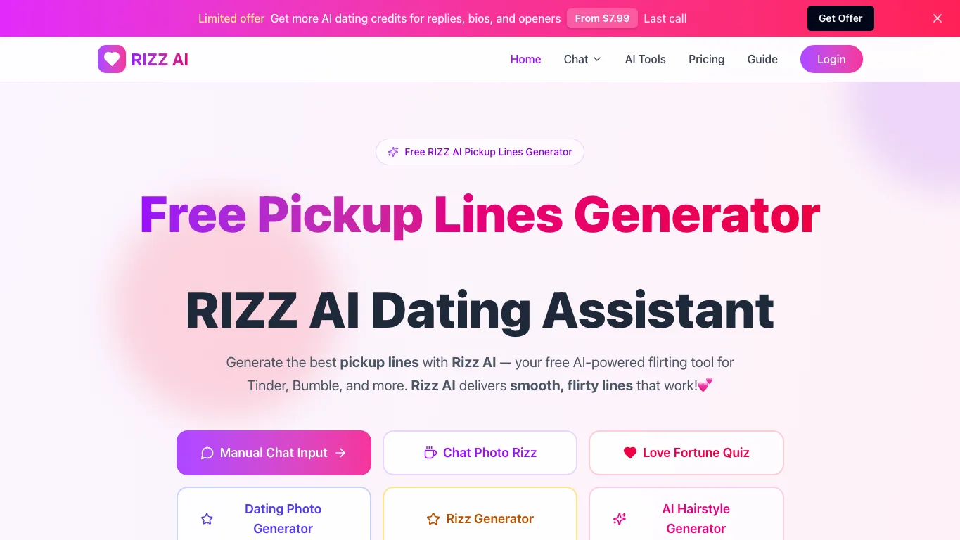 RIZZ AI official homepage screenshot
