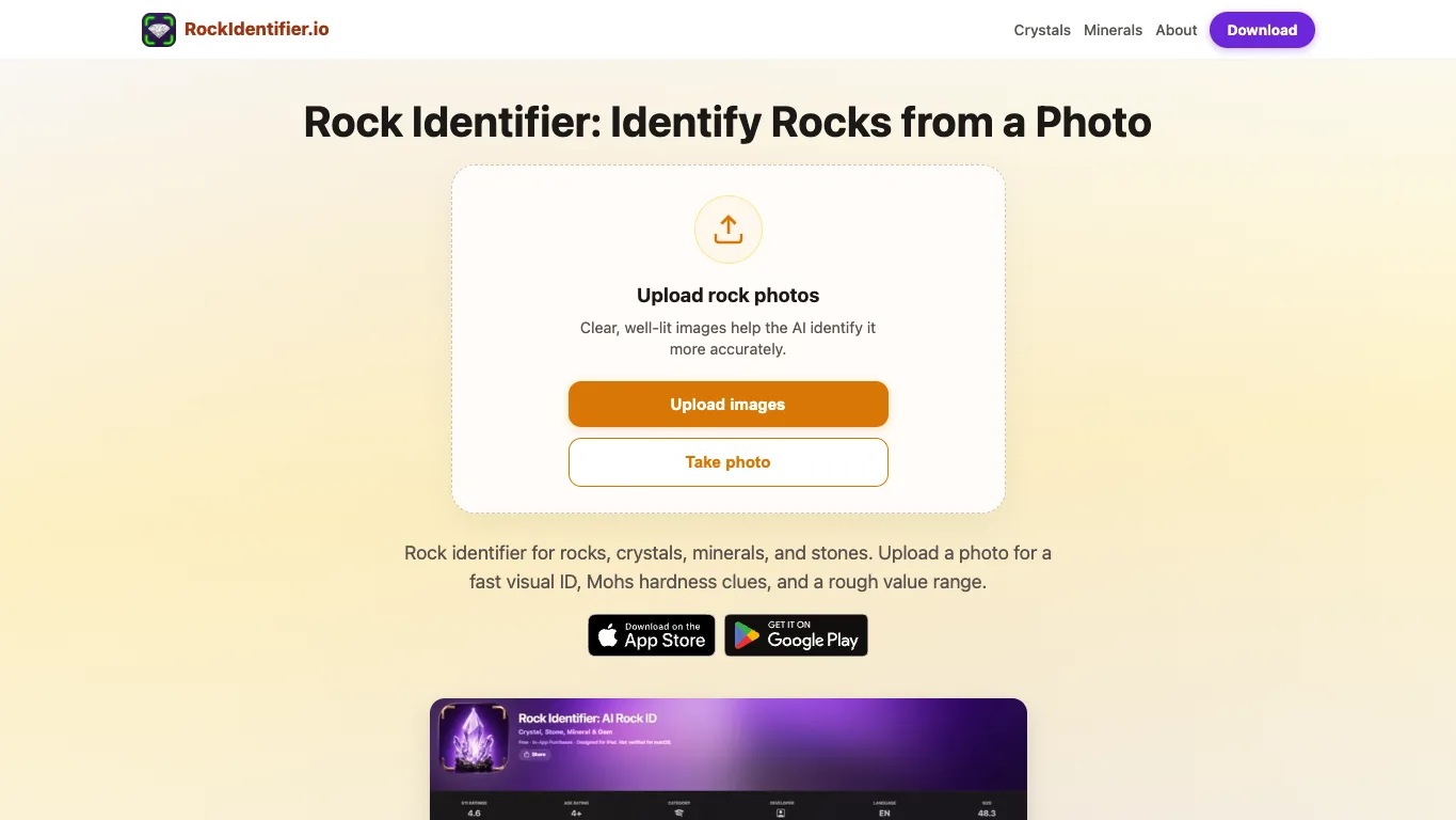 Rock Identifier official homepage screenshot