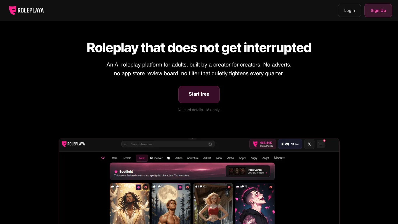 RolePlaya official homepage screenshot