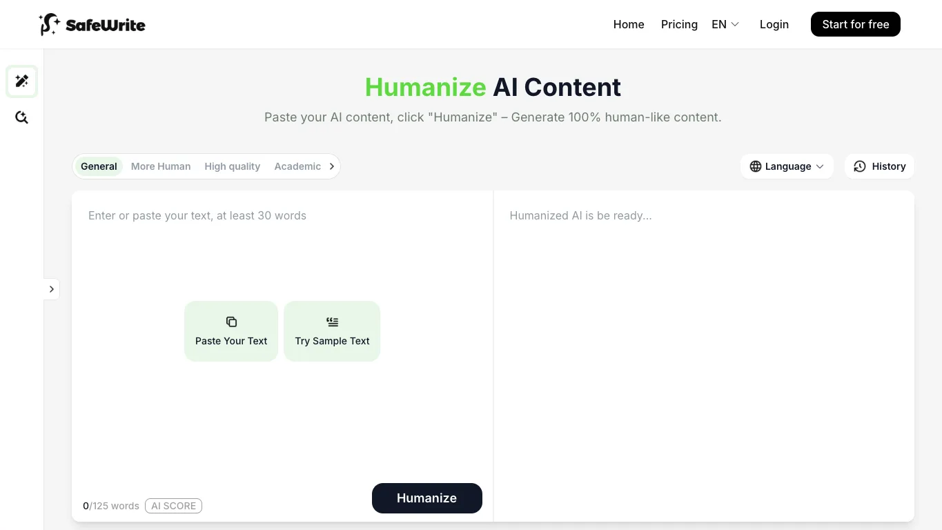 SafeWrite official homepage screenshot