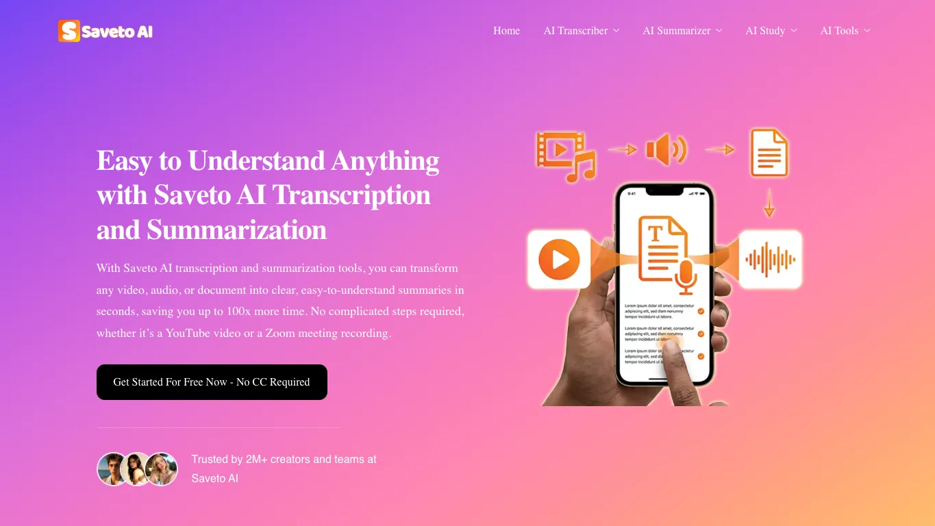 Saveto AI official homepage screenshot