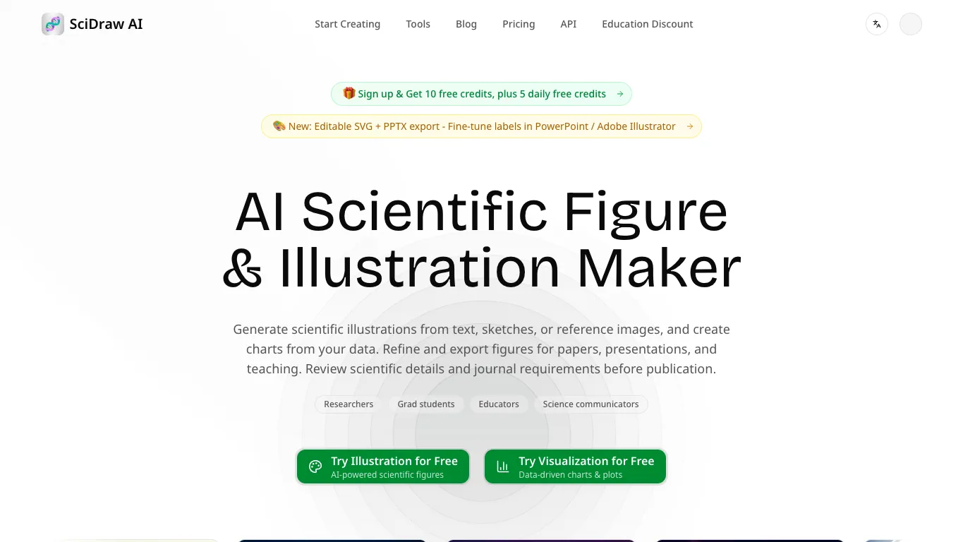 SciDraw AI official homepage screenshot