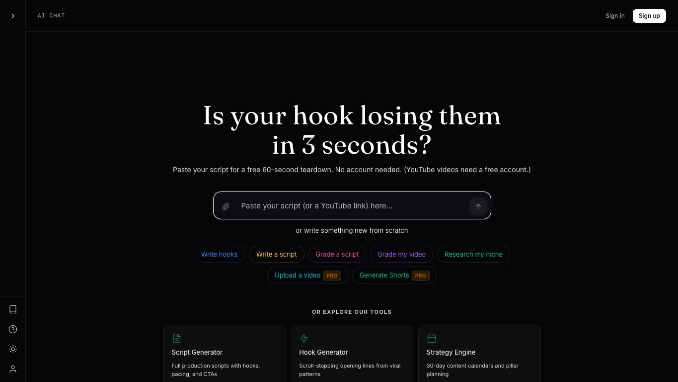 ScriptHooks AI official homepage screenshot