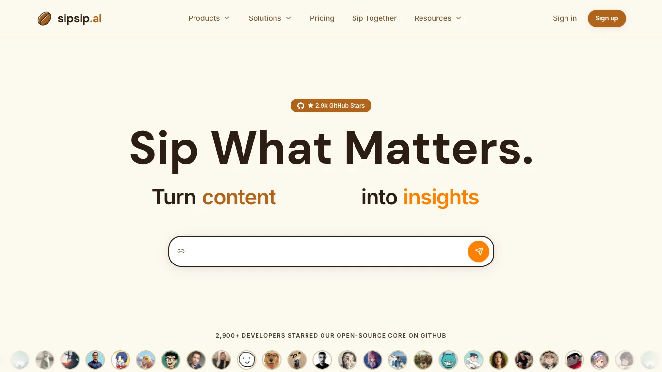 sipsip.ai official homepage screenshot