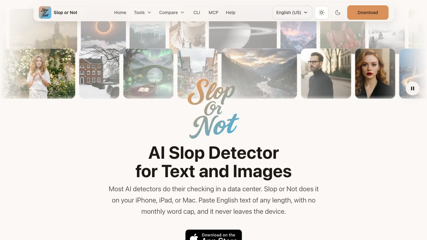 Slop or Not official homepage screenshot