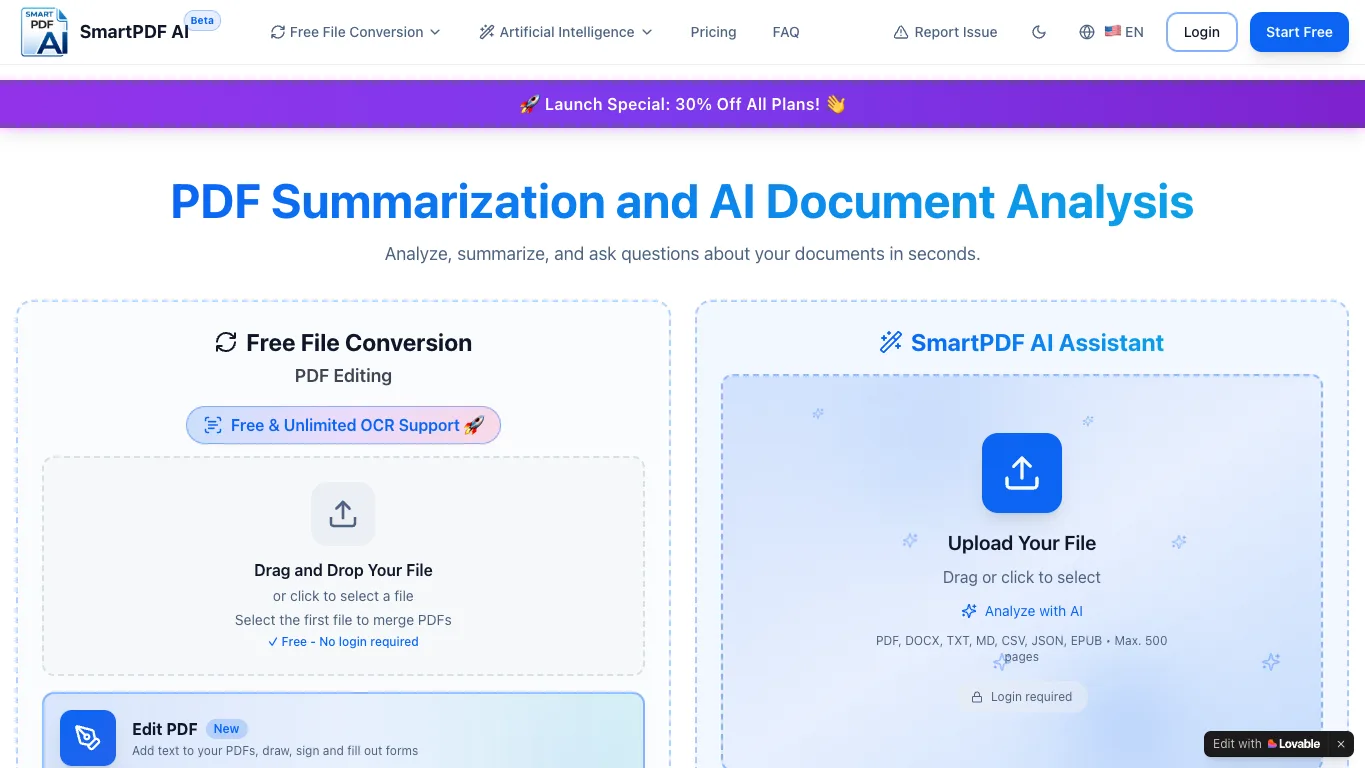 SmartPDF AI official homepage screenshot