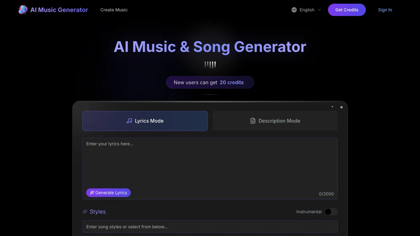 SongCreator official homepage screenshot