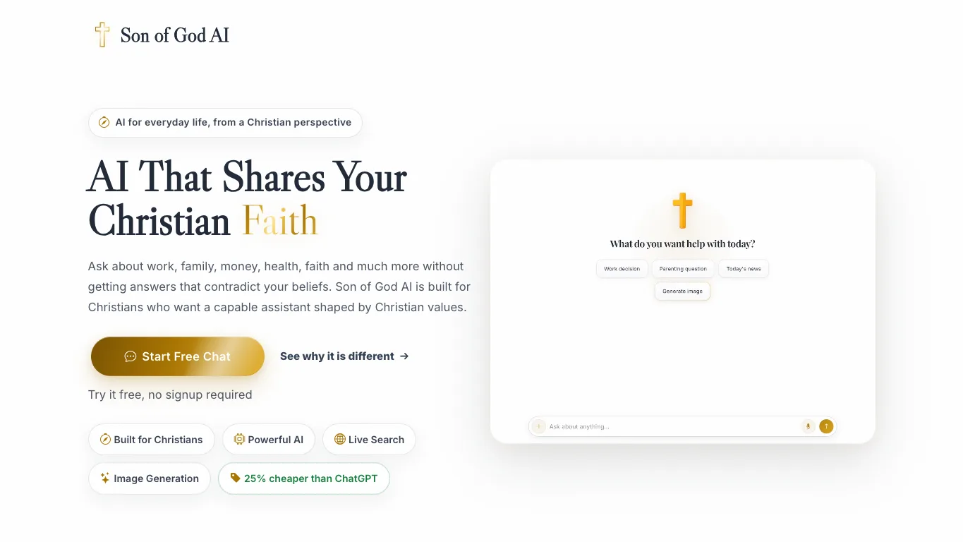 Son of God AI official homepage screenshot