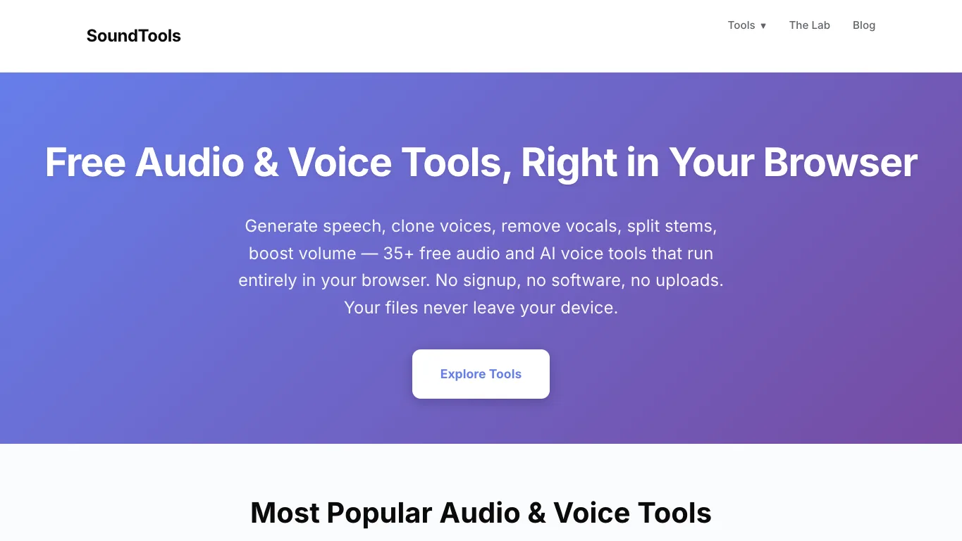 SoundTools official homepage screenshot