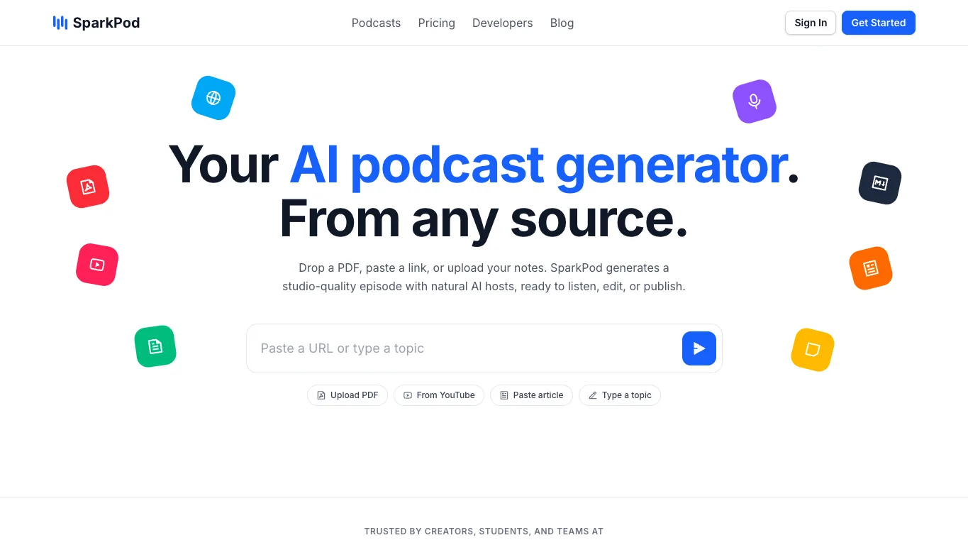 SparkPod official homepage screenshot