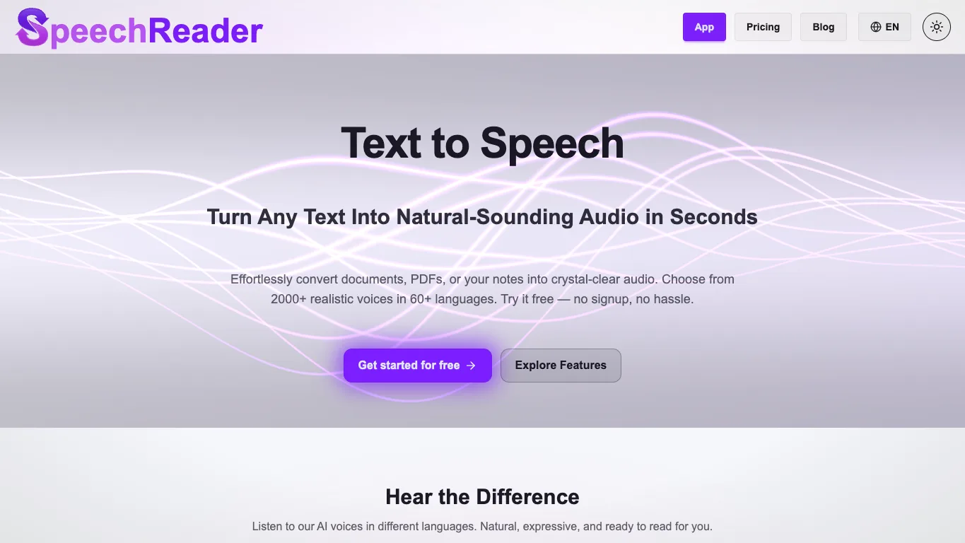 SpeechReader official homepage screenshot
