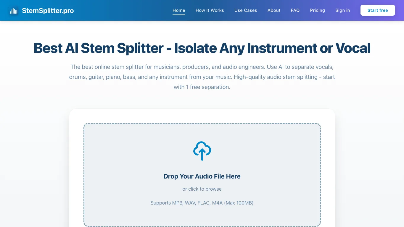 StemSplitter.pro official homepage screenshot