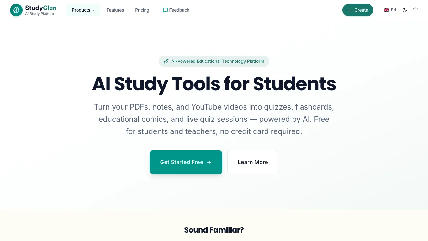 StudyGlen official homepage screenshot