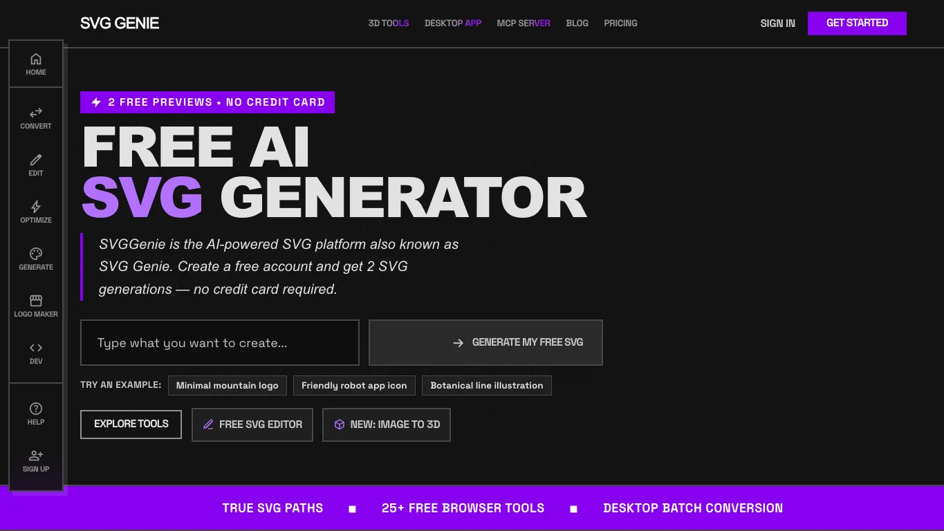 SVGGenie official homepage screenshot