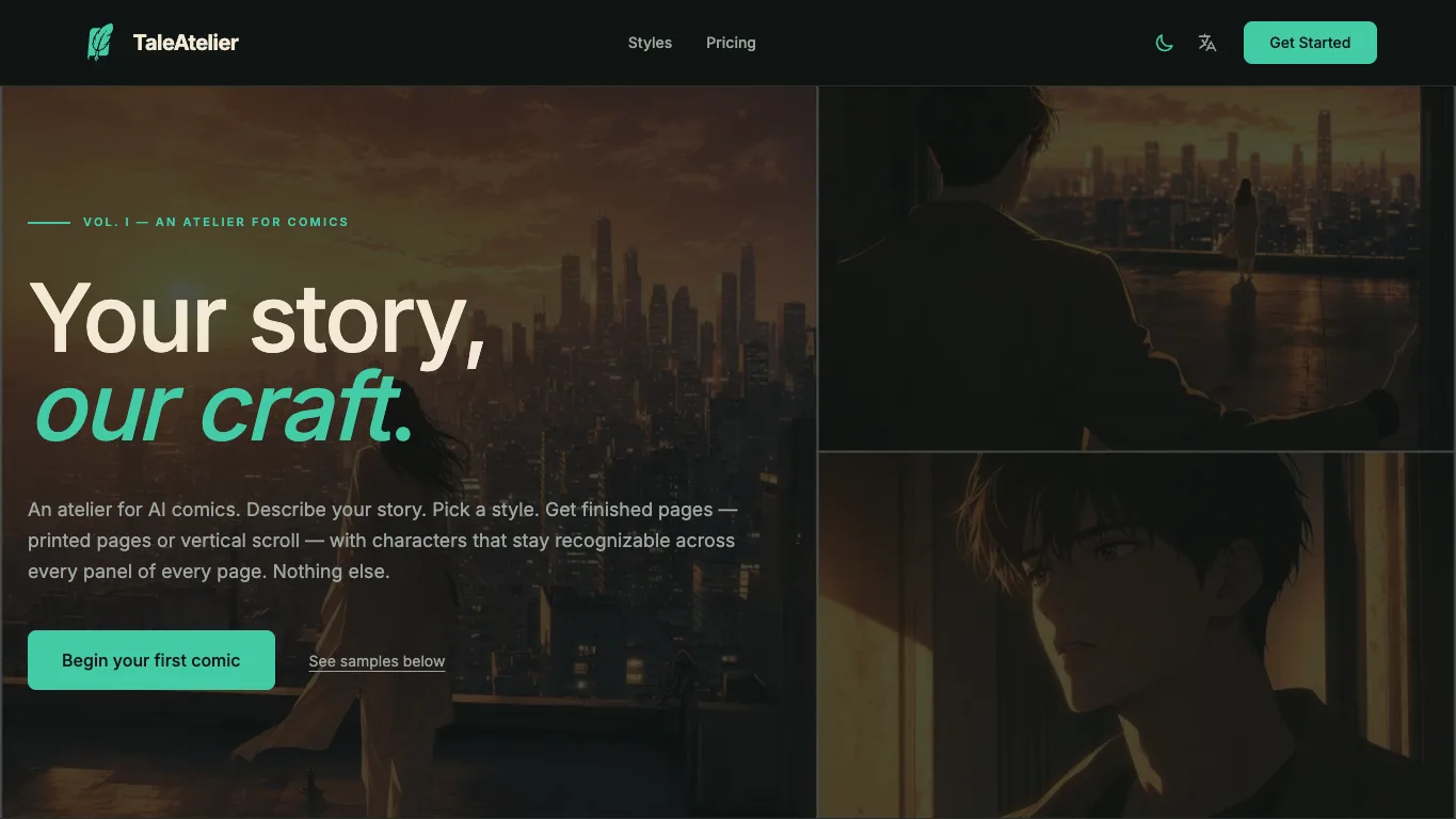 TaleAtelier official homepage screenshot
