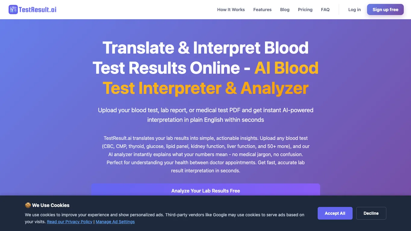 TestResult AI official homepage screenshot
