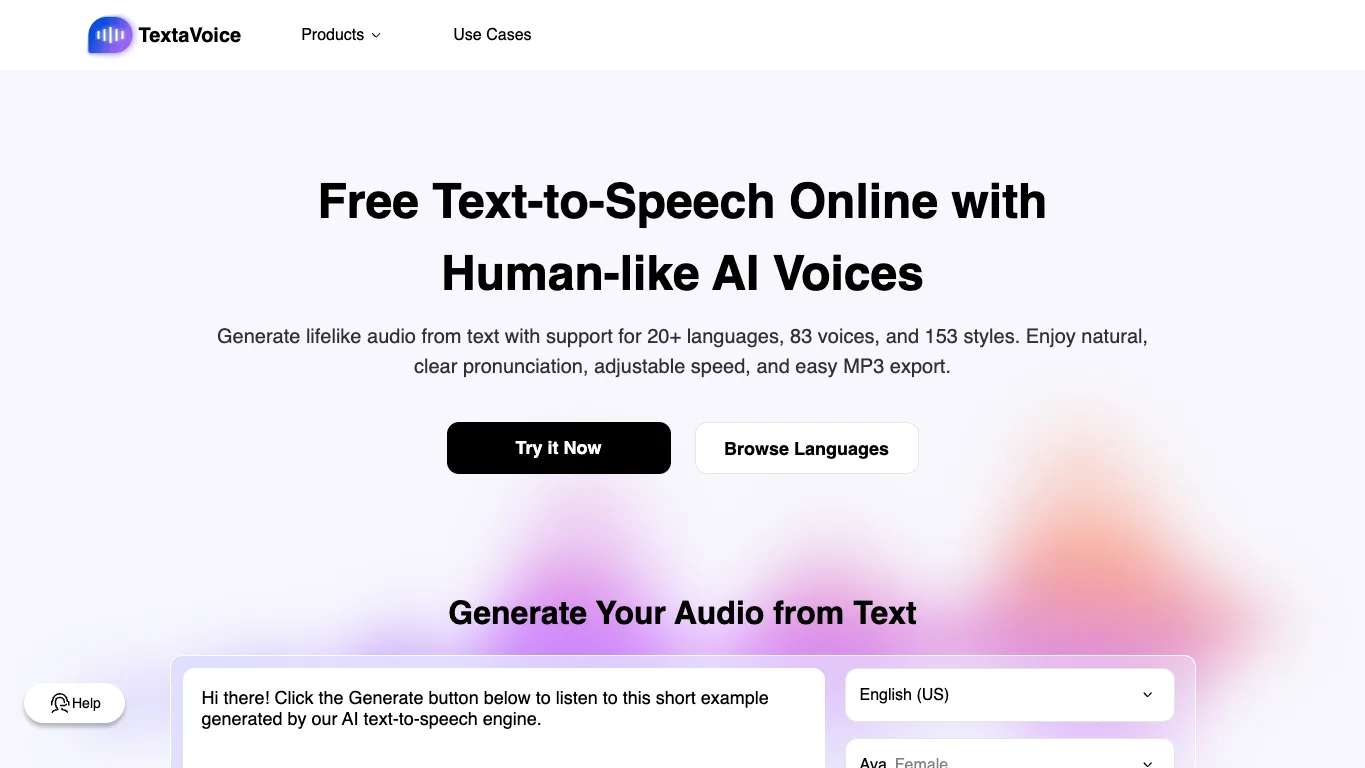 Text to Voice official homepage screenshot