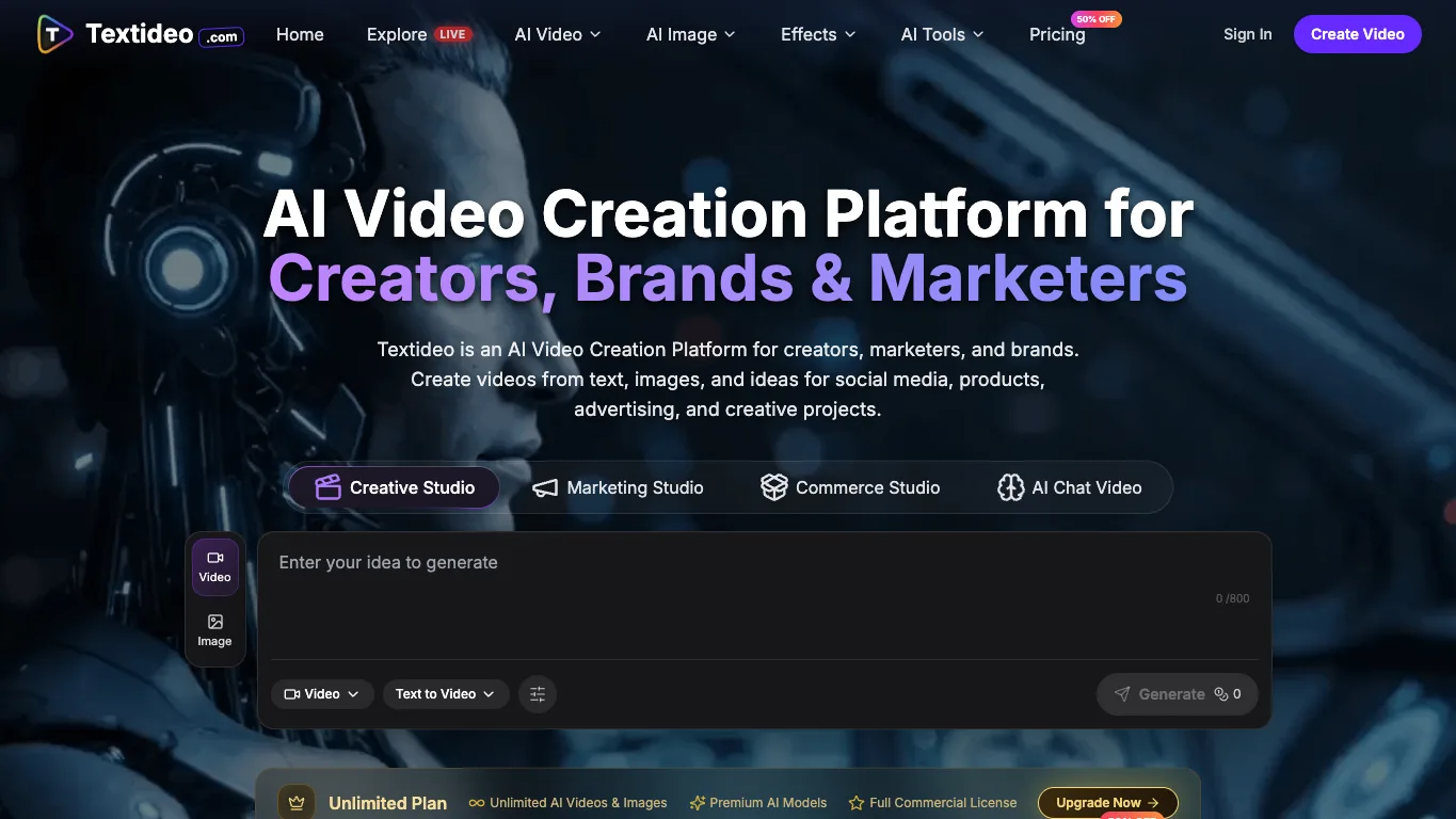 Textideo official homepage screenshot