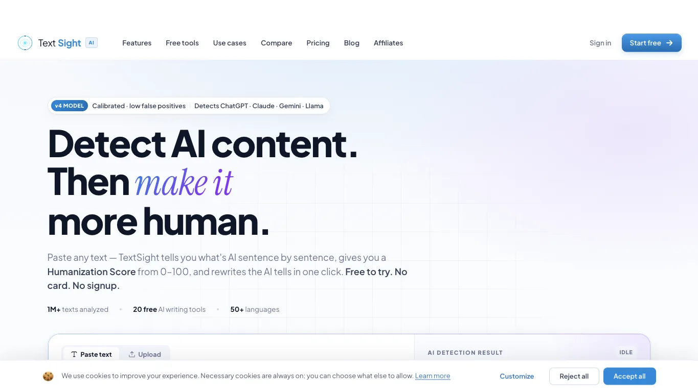 TextSight official homepage screenshot