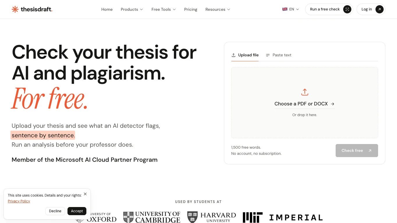 ThesisDraft official homepage screenshot