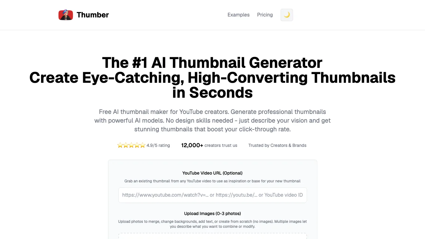 Thumber official homepage screenshot